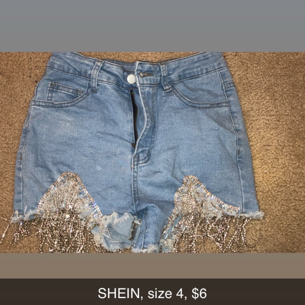 SHEIN Blue Jean Shorts with Distressed Hem